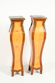 PAIR OF MARBLE TOP METAL MOUNTED PEDESTALS