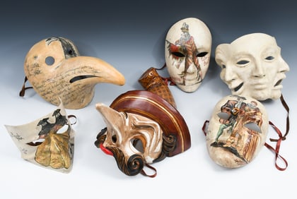 6 VENETIAN TRAGICOMICA DECORATED MASKS