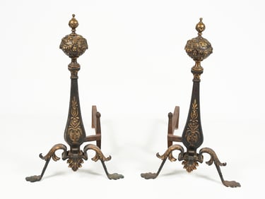 VICTORIAN BRASS & CAST IRON ANDIRONS
