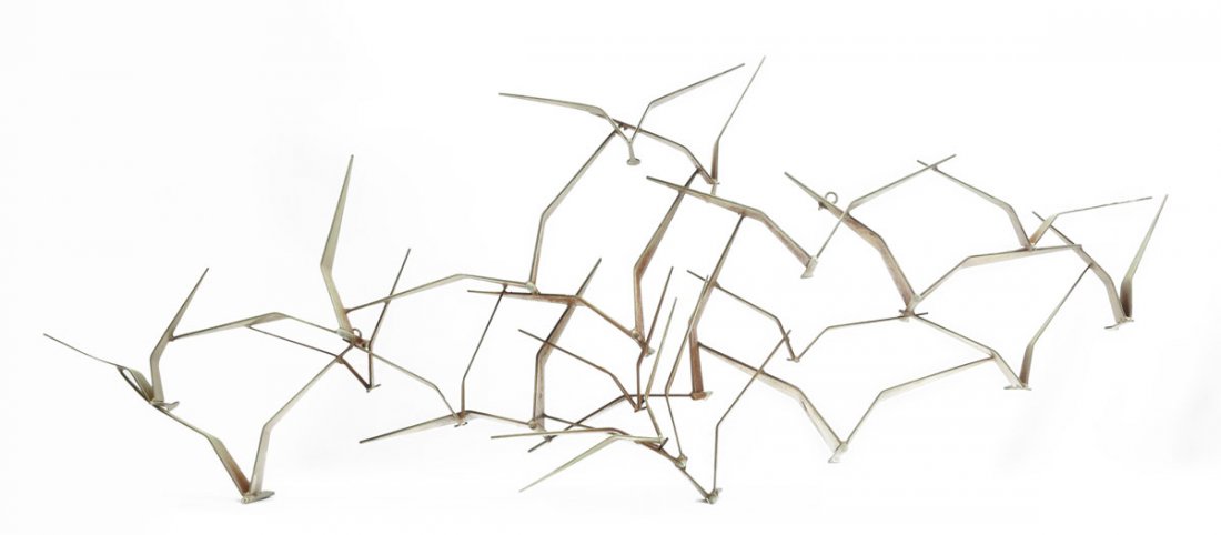 CURTIS JERE WALL SCULPTURE SEAGULLS: CURTIS JERE WALL SCULPTURE SEAGULLS: Signed and dated 1968. 21 1/2 "h. x 55" x 8".