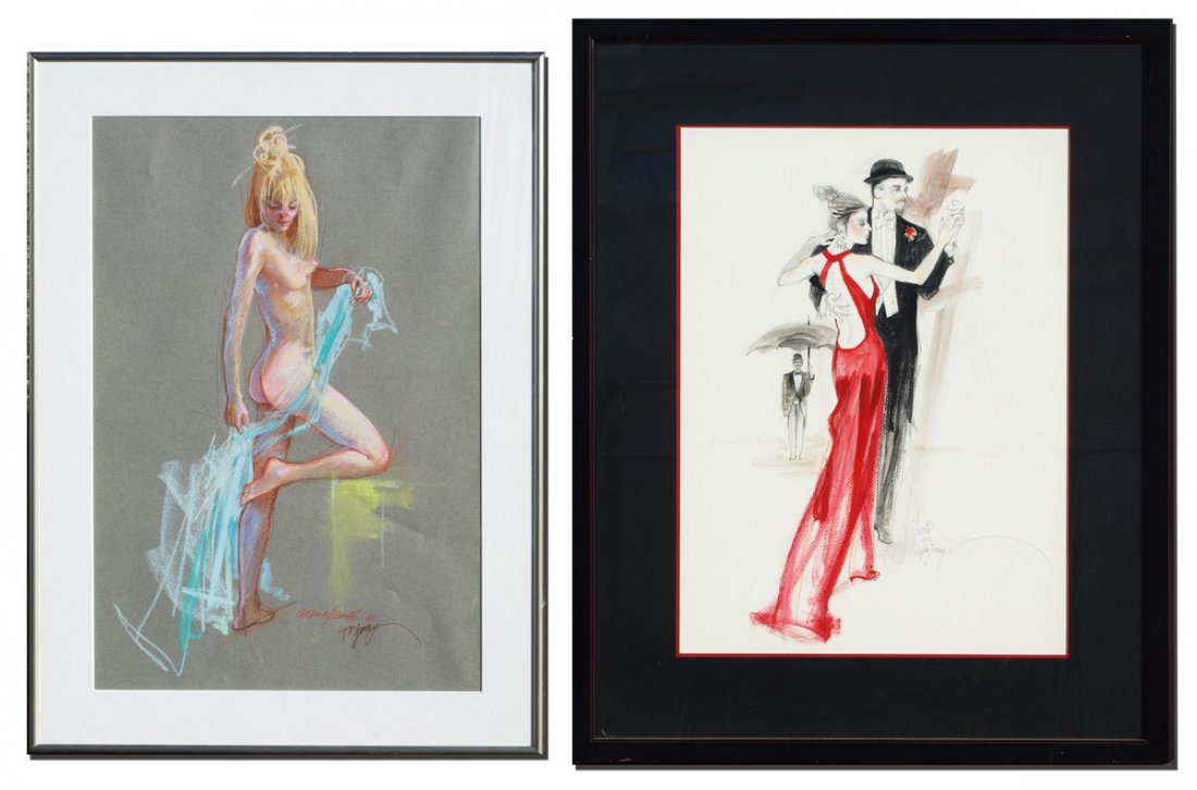 TWO ARTWORKS BY BERTE: BERTE, Jean, (American, 20th Century): 1) Young Female Nude, Pastel, Sight size 23 1/4'' x 16'', signed lower right, dated '10, dedicated to Jerry, signed Allard/Berte, framed 29'' x 21 1/4''. 2) Penc