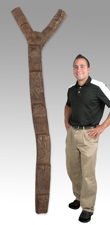 CARVED AFRICAN GRAINARY LADDER: CARVED AFRICAN GRAINARY LADDER: 93'' x 7'' x 7'', 49.5 lbs.