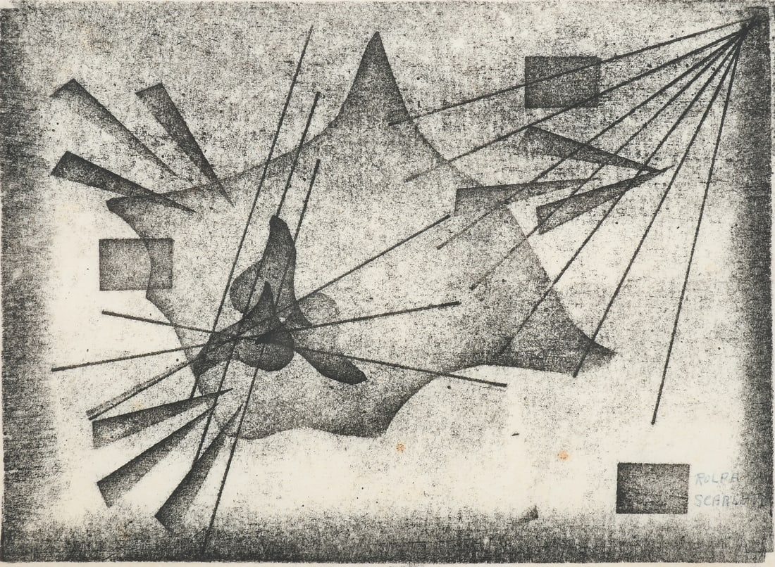 RARE ROLPH SCARLETT MONOPRINT ABSTRACTION (1 of 4)