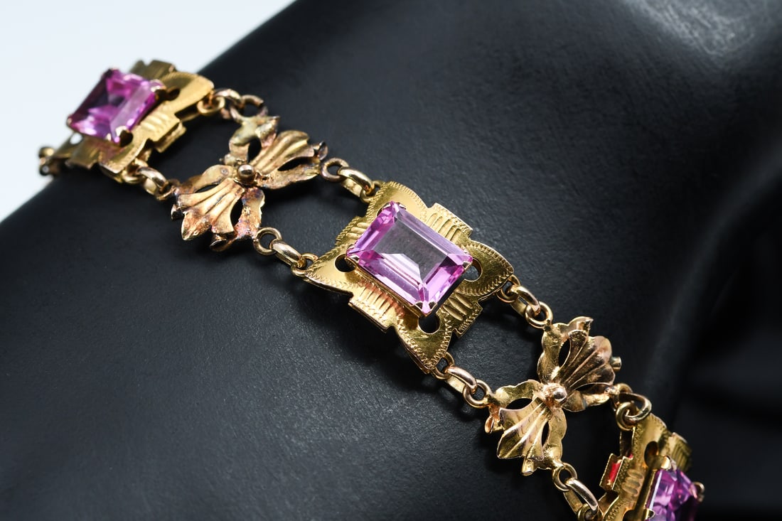 VINTAGE 14K GOLD AND PINK SPINEL BRACELET (1 of 3)