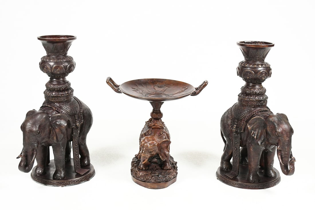 4 PC. MAITLAND SMITH BRONZE ELEPHANTS & TAZZAS (1 of 6)