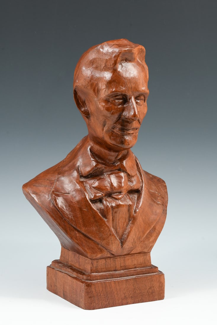 FOLK ART CARVED WOODEN BUST OF ABRAHAM LINCOLN (1 of 4)