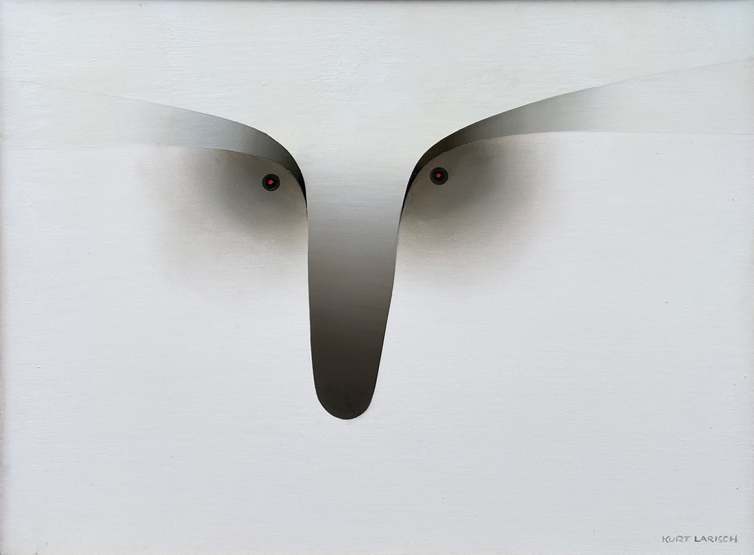 KURT LARISCH MONKEY FACE PAINTING: LARISCH, Kurt, (Austrian/Mexican, 1913-2009): Monkey Face, Acrylic/Canvas, 20" x 26", signed lower right, marked verso K-99 and signed, thin-edge wood frame, 20.5" x 29.5".