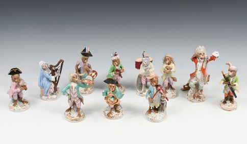 11 PC. ENGLISH PORCELAIN MONKEY BAND FIGURES