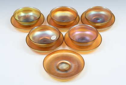 11 PC. TIFFANY FAVRILE GLASS FINGER BOWLS & PLATES