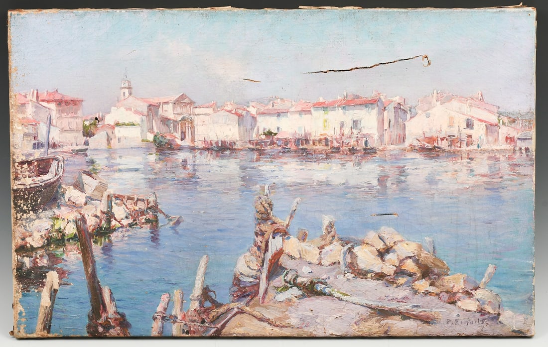 PAUL SIMONS VENETIAN CANAL SCENE PAINTING: SIMONS, Paul Henri, (French, 1865-1932): Venetian Canal Scene, Oil/Canvas, 15" x 24", signed lower right, unframed.