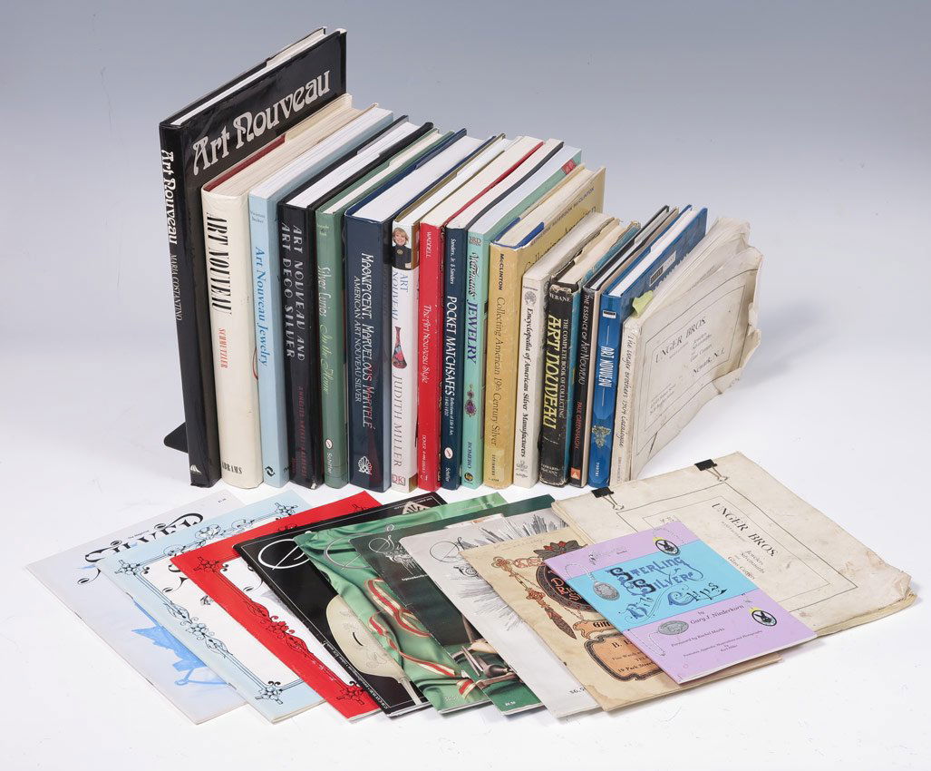 18 ART NOUVEAU & SILVER REFERENCE BOOKS: 18 ART NOUVEAU & SILVER REFERENCE BOOKS: To include 18 reference books, the majority about silver and art nouveau styles by assorted authors. List of books available upon request. Sold with 6 back iss