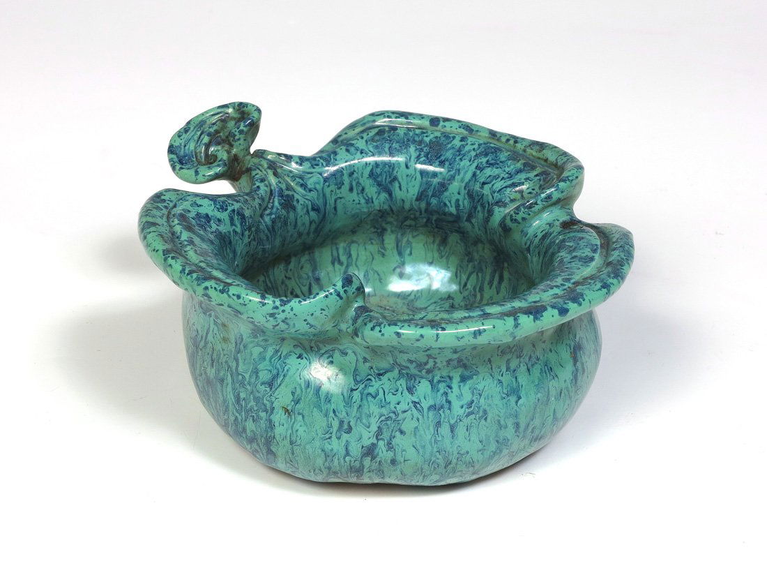 CHINESE EARTHENWARE MUSHROOM BOWL 4" DIA.: CHINESE EARTHENWARE MUSHROOM SHAPE BOWL: Impressed mark, measures 1 1/2'' tall x 4'' dia. Actual age unknown.