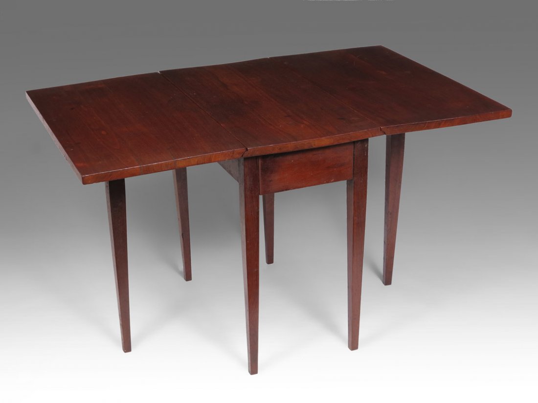 EARLY SALESMAN'S MAHOGANY DROP LEAF TABLE: EARLY SALESMAN'S MAHOGANY DROP LEAF TABLE: Possibly for a child or doll, a miniature version of the grown up. 18 3/4" h. x 20 1/4" x 11 1/4", each leaf 11".