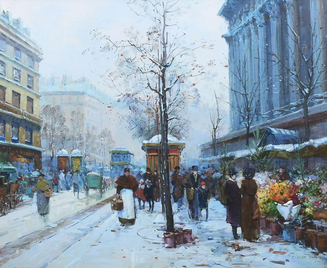 PARISIAN WINTER STREET SCENE PAINTING BY CLAUDE BATON (1 of 5)