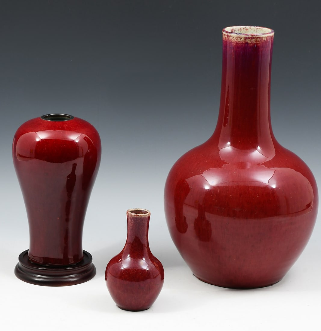 3 PC. CHINESE SANG DE BOEUF PORCELAIN VASES (1 of 8)