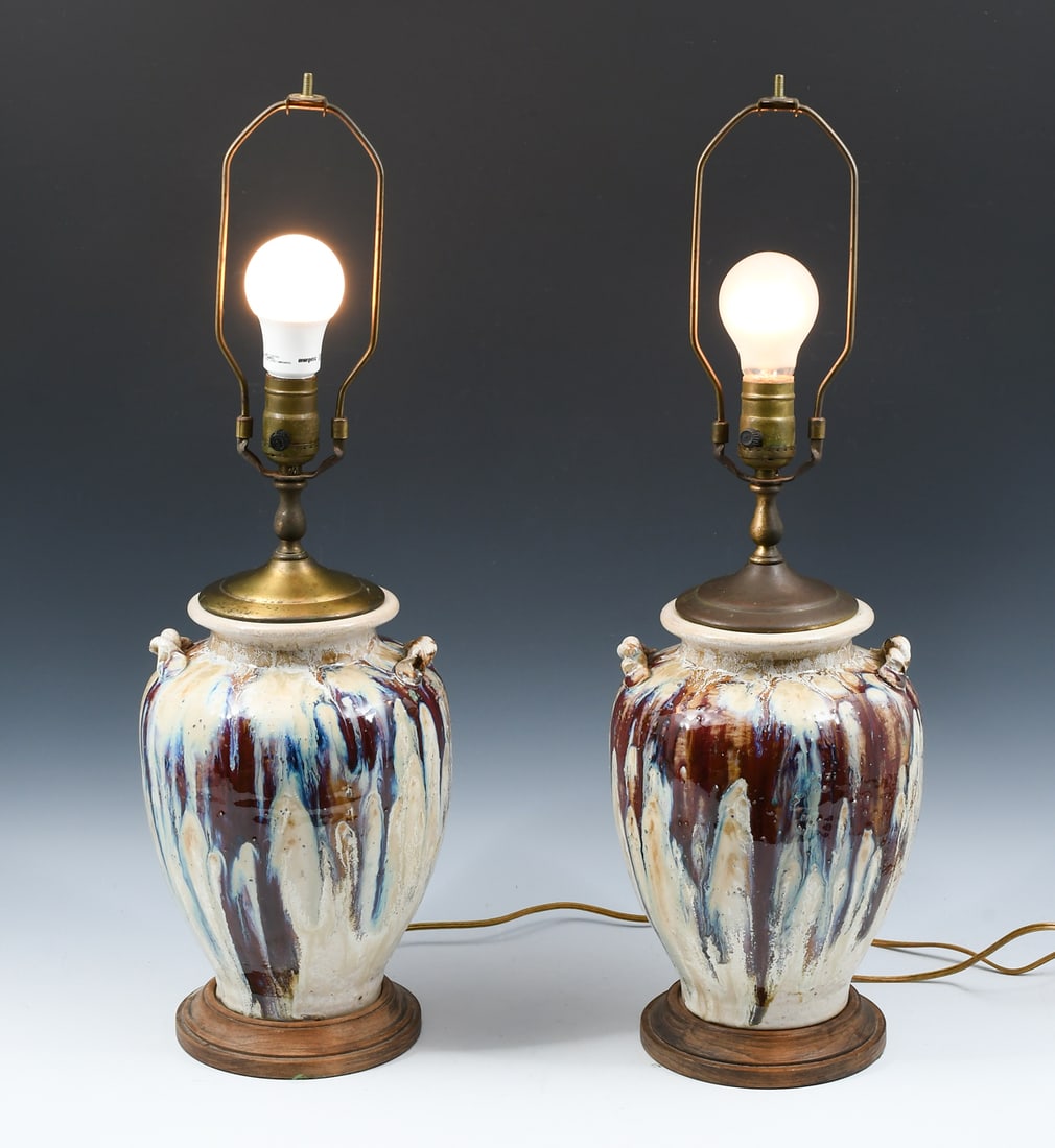 PAIR MID-CENTURY MODERN JAPANESE POTTERY LAMPS (1 of 4)