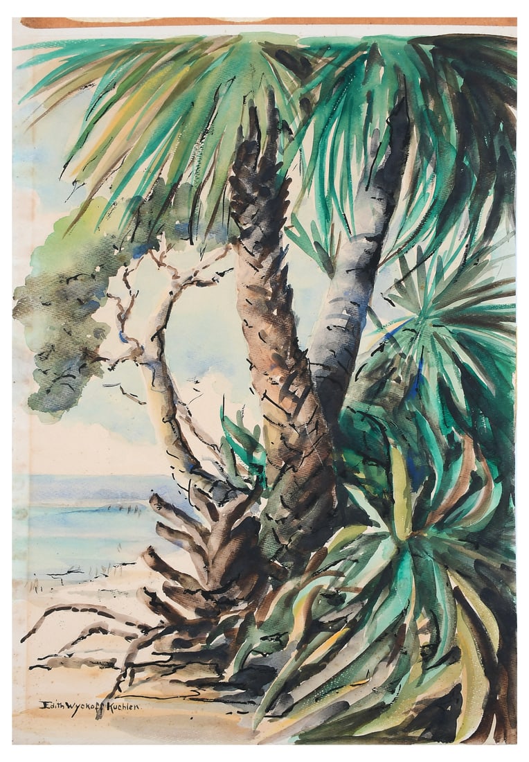 EDITH WYCOFF KUCHLER FLORIDA PALMS BEACH PAINTING (1 of 3)