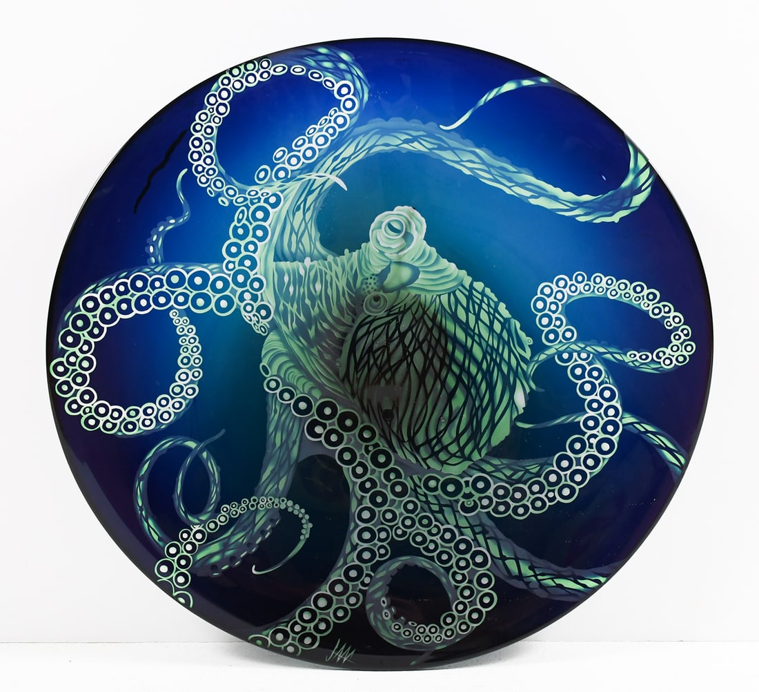LARGE GLASS OCTOPUS SIGNED CHARGER (1 of 7)