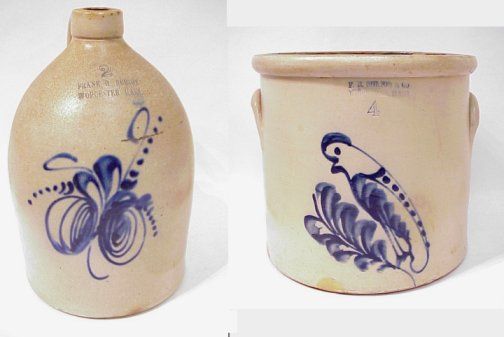 FRANK NORTON COBALT DECORATED COBALT JUG: FRANK NORTON COBALT DECORATED COBALT JUG AND CROCK: 2 gallon jug and a 4 gallon crock, both are Frank Norton. Excellent condition