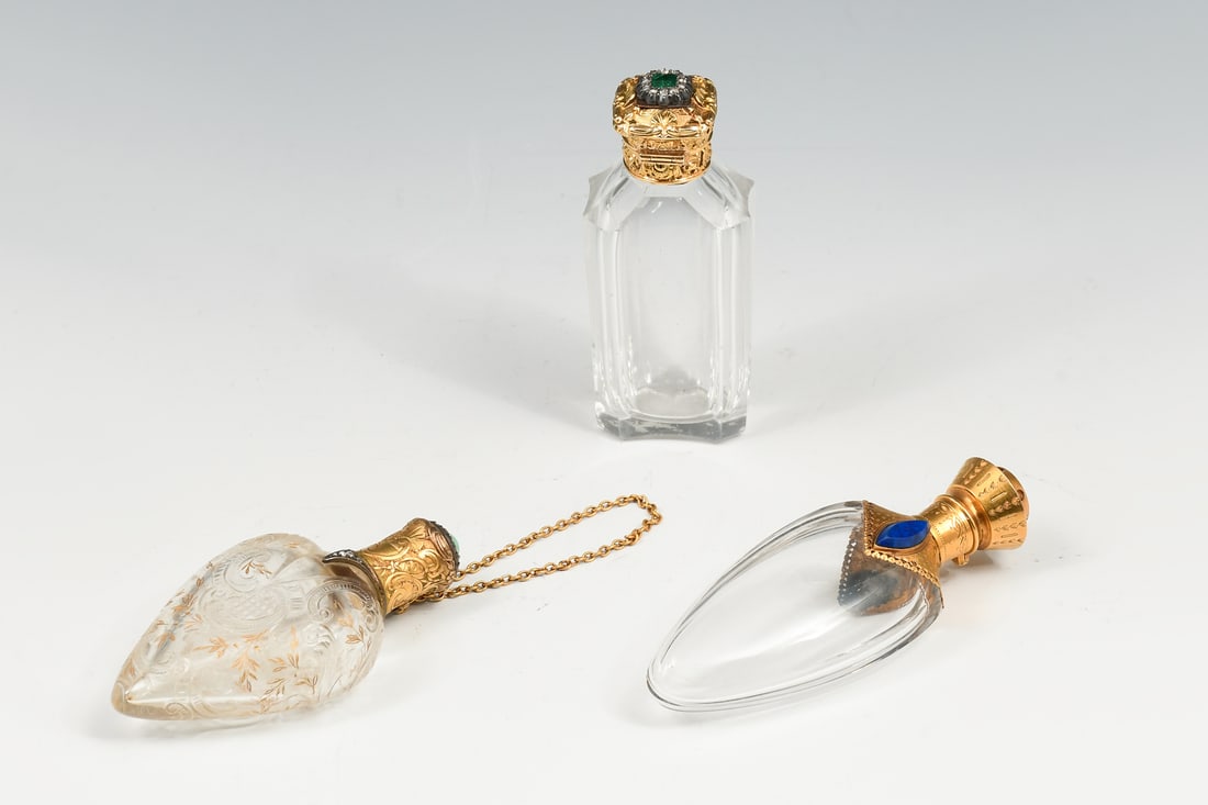 COLLECTION OF 3, 14K & 18K CRYSTAL SCENT BOTTLES (1 of 5)