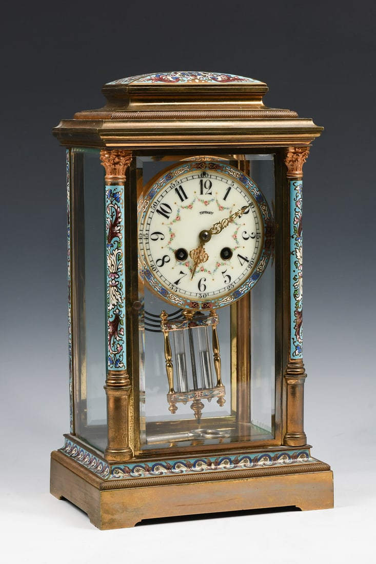 FRENCH TIFFANY CHAMPLEVE MANTEL CLOCK (1 of 7)