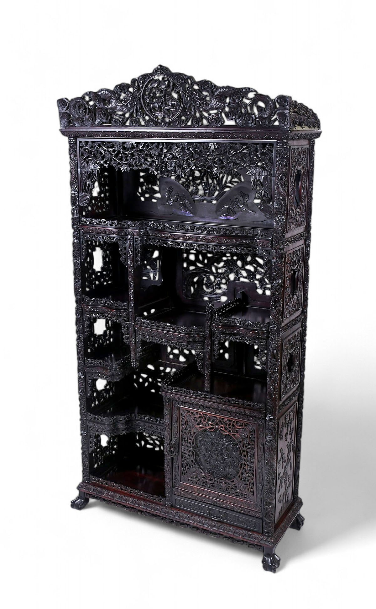 INCREDIBLY CARVED 19TH-CENTURY CHINESE ETAGERE (1 of 7)