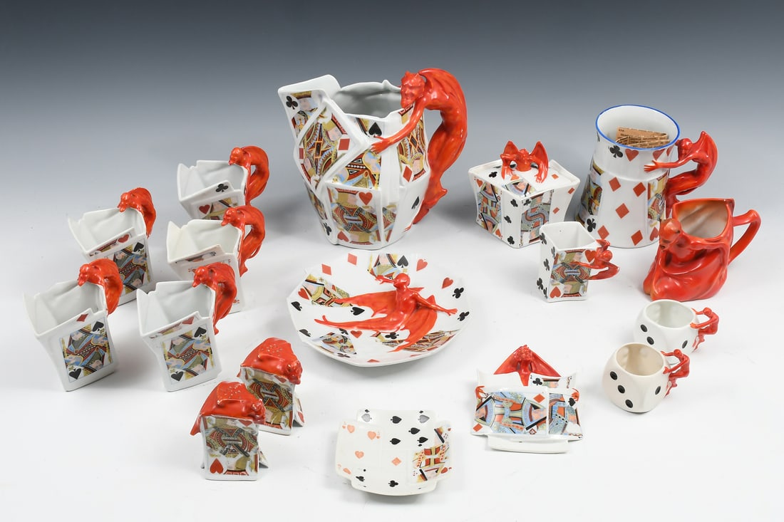 17 PC. ROYAL BAYREUTH "DEVIL & CARDS" PORCELAINS (1 of 11)