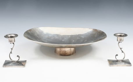 JOSE MARMOLEJOS STERLING BOWL & CANDLESTICKS
