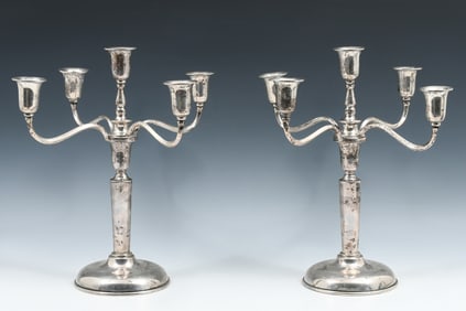 PAIR ANEER MEXICAN 5 ARM STERLING CANDELABRA