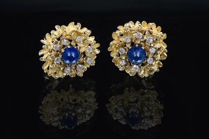 STYLISH 18K DIAMOND & LAPIS EARCLIPS
