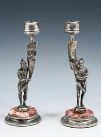 PR. ENGLISH STERLING SILVER KNIGHT CANDLE HOLDERS