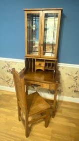 CUSTOM ARTS & CRAFTS STYLE OAK SECRETARY W/ CHAIR