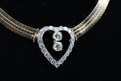 ELEGANT 14K TWO TONE GOLD DIAMOND HEART NECKLACE