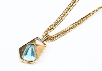 AMAZING 18K TOPAZ GEOMETRIC PENDANT AND CHAIN