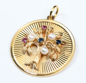14K TREE OF LIFE CHARM WITH PEARLS & GEMSTONES