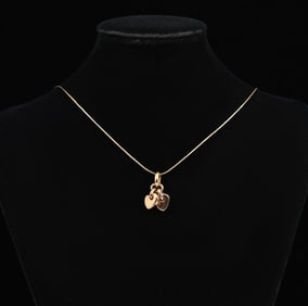 14K GOLD NECKLACE W/ DOUBLE HEART CHARM
