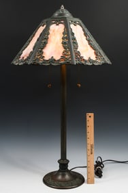 FILIGREE SLAG GLASS PANELED LAMP