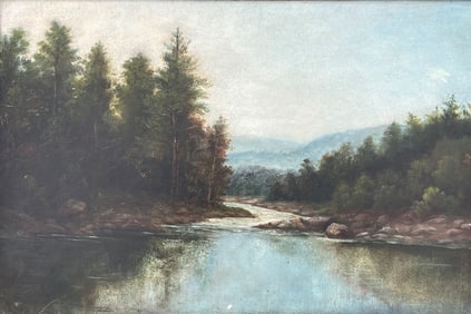 AMERICAN SCHOOL COUNTRY RIVER LANDSCAPE PAINTING