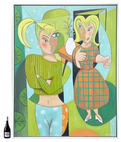 LARGE RON PIENIAK CUBIST-STYLE MOTHER AND DAUGHTER
