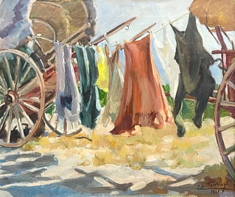 ELLEN DE TOMBAY LAUNDRY DAY PAINTING