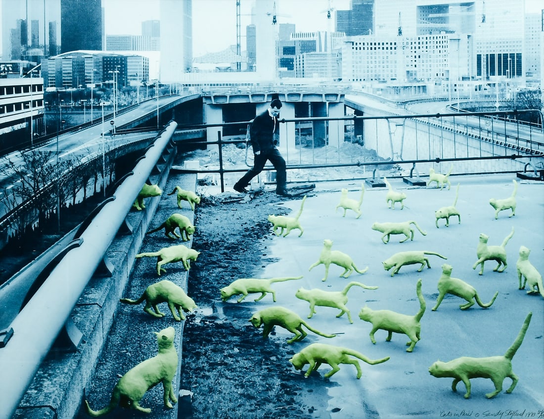 SANDY SKOGLUND “CATS IN PARIS” PRINT: SKOGLUND, Sandy, (American, b. 1946): “Cats in Paris”, Limited Edition Print, sight size 17.25” x 22.25”, pencil signed lower right, titled, dated 1993, numbered 24/50, framed, 24.