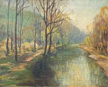 ILLEGIBLY SIGNED IMPRESSIONIST CANAL PAINTING