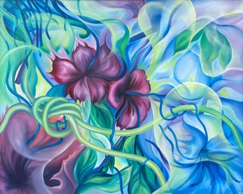 JULIE DAHL-CURTIS LARGE FOLIATE LEAF-MOTIF PAINTING