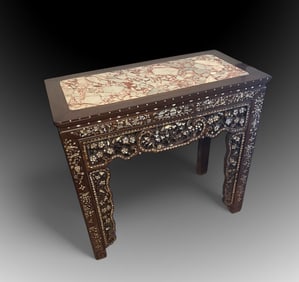 CARVED JAPANESE MOTHER OF PEARL TABLE
