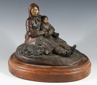 ORELAND JOE NATIVE AMERICAN MOTHER AND CHILD BRONZE