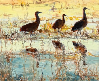 ARLINE TINUS CRANES AT DAWN PAINTING