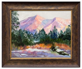 ARLINE TINUS LANDSCAPE WITH PINES AND PINK MOUNTAIN
