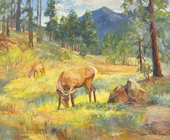 ARLINE TINUS GRAZING ELK PAINTING