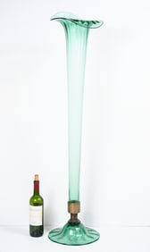 TALL ART NOUVEAU GREEN GLASS FLOOR VASE