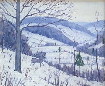 A.J. SCHRAM WINTER VALLEY LANDSCAPE PAINTING